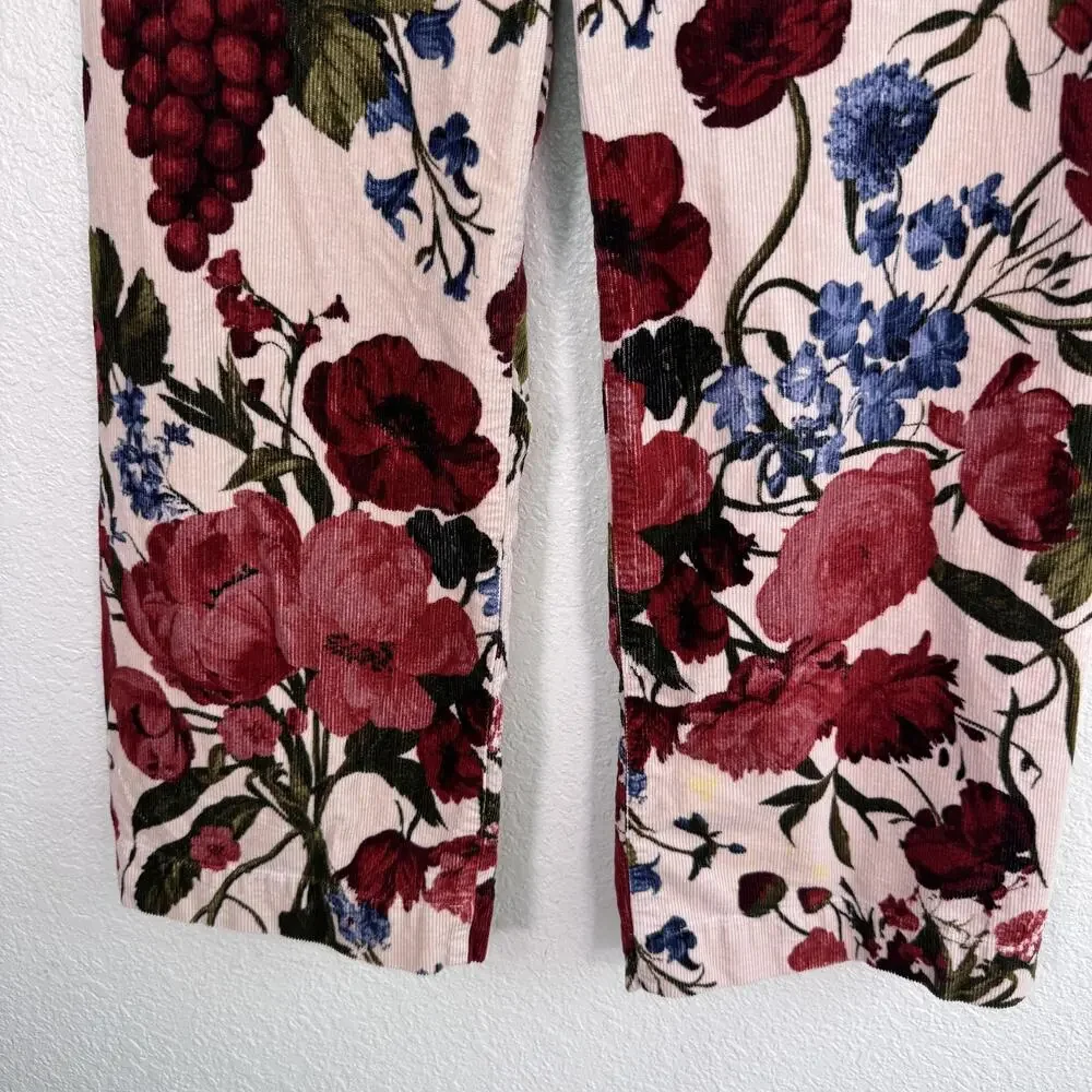 Anthropologie Maeve Colette Pants Womens 32 Floral Corduroy Crop Wide Leg Boho